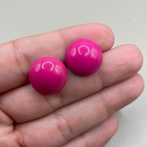 Vintage Fuchsia Pink Metal Stud Circle Disc Statement Earrings